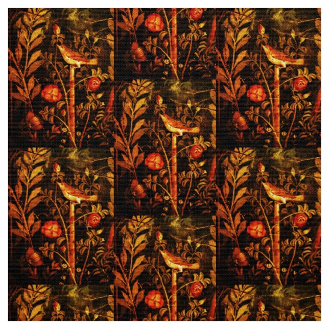 POMPEII COLLECTION NIGHTINGALE WITH ROSES Yellow Fabric (Swatch)