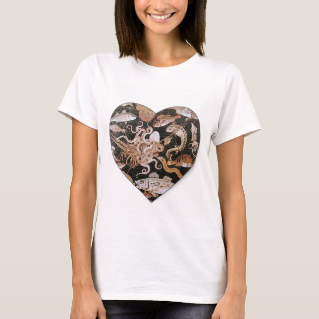 POMPEII COLLECTION / OCEAN - SEA LIFE SCENE Heart T-Shirt (Front)