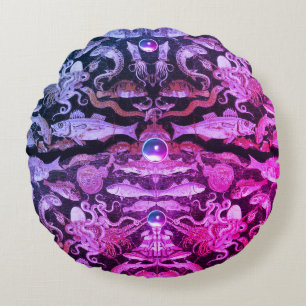POMPEII COLLECTION/ SEA LIFE Nautical Pink Blue Round Cushion