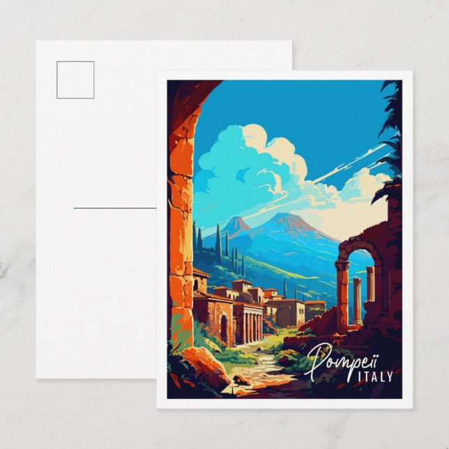 Pompeii Italy vintage travel illustration Postcard (Front/Back)