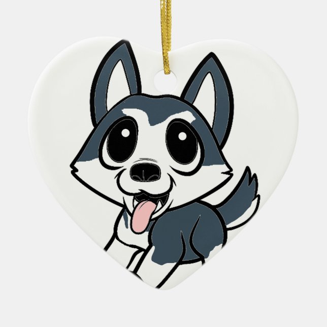 pomsky cartoon ceramic tree decoration (Front)