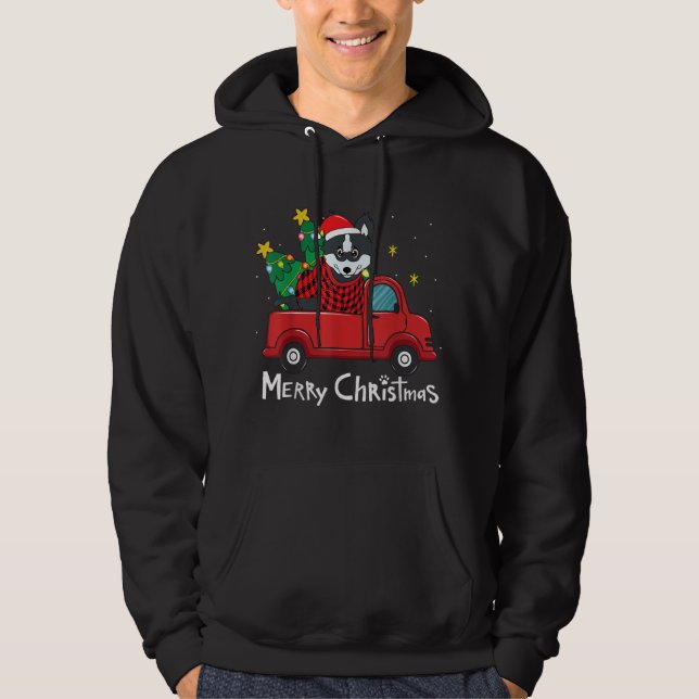 Pomsky Christmas Truck Tree Mum Dad Dog Xmas Gift Hoodie (Front)