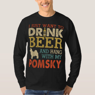 Pomsky Dad Drink Beer Hang With Dog Funny Men Vint T-Shirt