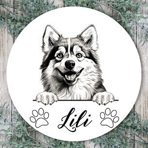 Pomsky Dog Hand Drawing Personalised Classic Round Sticker