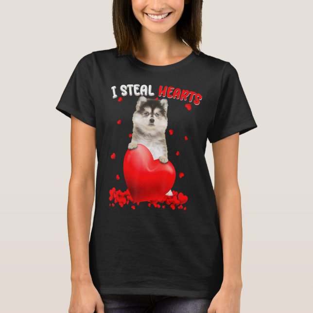 Pomsky Dog I Steal Hearts Cute Valentine Day Women T-Shirt (Front)
