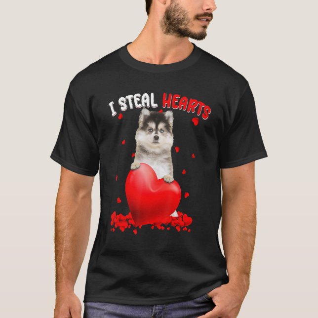 Pomsky Dog I Steal Hearts Cute Valentine Day Women T-Shirt (Front)