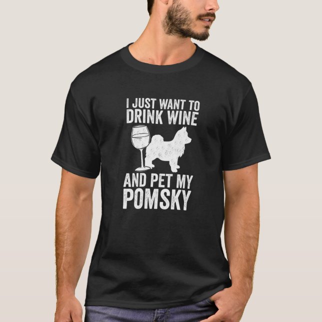 Pomsky Dog Mum And Dad And Wine Lover T-Shirt (Front)