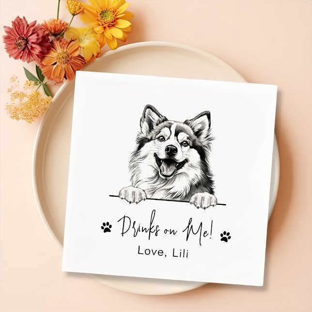 Pomsky Dog Personalised Drinks On Me Napkin (Creator Uploaded)