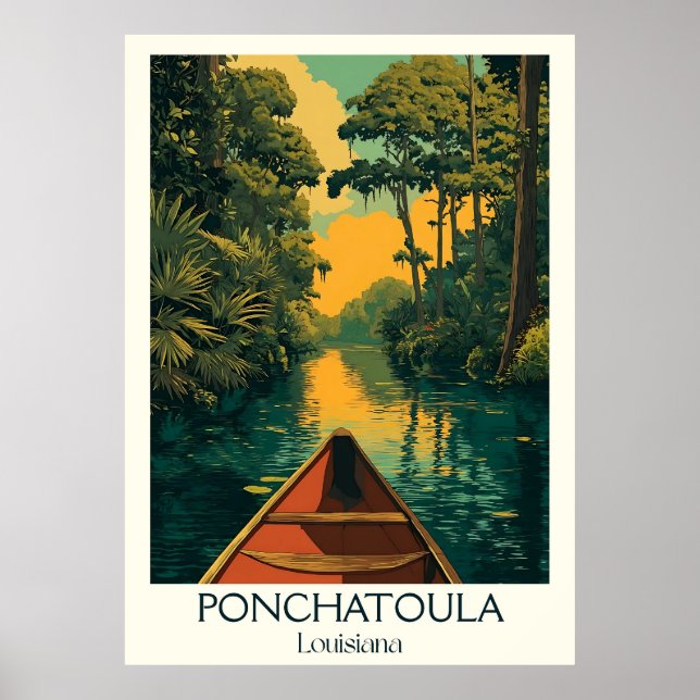 Ponchatoula Louisiana Vintage Bayou Canoe Art Poster (Front)