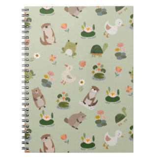 Pond Animals & Lily Pads on Gin Green Notebook