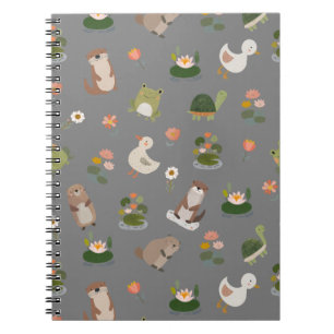 Pond Animals & Lily Pads on Gray Notebook