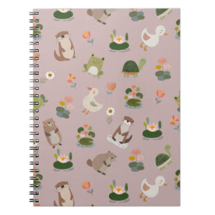 Pond Animals & Lily Pads on Light Gray-Pink Notebook