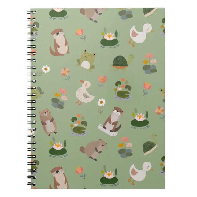 Pond Animals & Lily Pads on Light Green Notebook (Front)