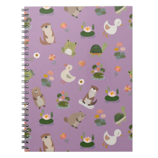 Pond Animals & Lily Pads on Light Purple Notebook