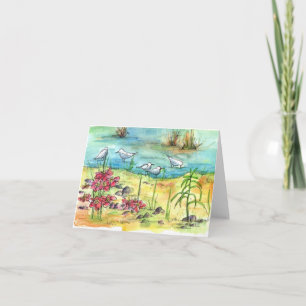 Pond Birds Watercolor Nature Art Blank Card