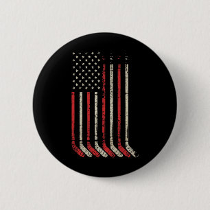 Pond Hockey Player American Flag Shinny  6 Cm Round Badge