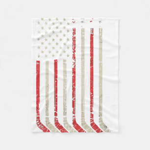 Pond Hockey Player American Flag Shinny Fleece Blanket