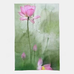 POND LOTUS l Chinese Brush Painting Art Tea Towel