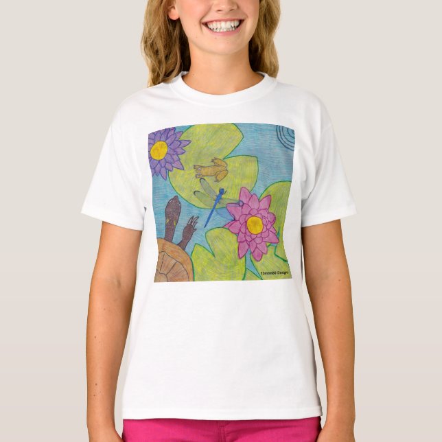 Pond Scene (white) - Girl's Basic T-Shirt (Front)