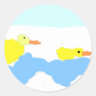 pond with ducks classic round sticker