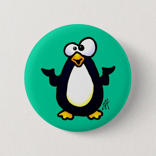 Pondering Penguin 6 Cm Round Badge (Front)