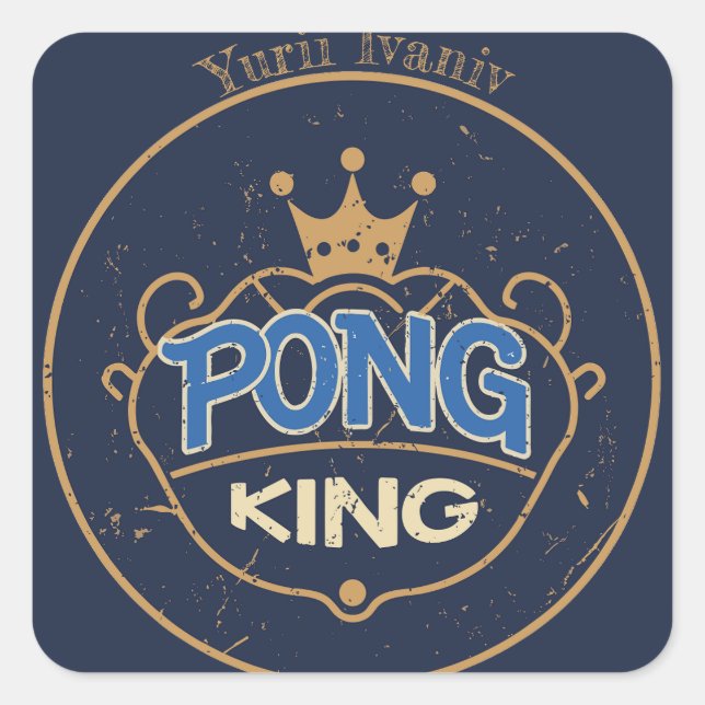 Pong King Blue Square Sticker (Front)