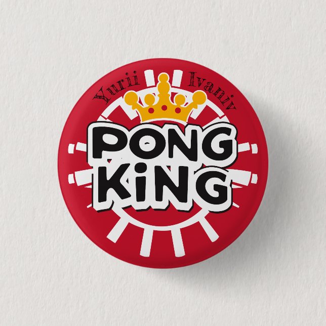 Pong King Red 3 Cm Round Badge (Front)