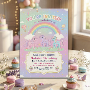 Ponies and Rainbow 4th Birthday Party Invitation