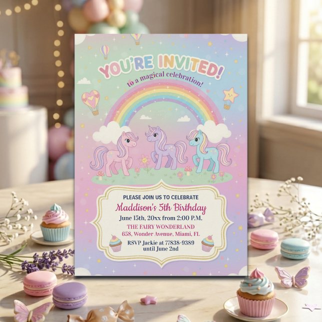 Ponies and Rainbow 5th Birthday Party Invitation (Creator Uploaded)