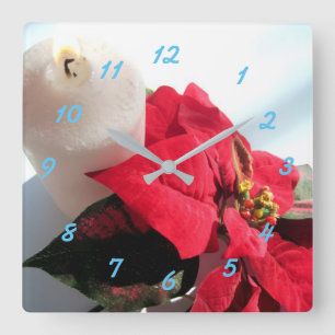 Ponsettia and Candle Square Wall Clock