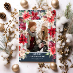 Ponsietta Floral Merry Christmas Photo Holiday Card<br><div class="desc">This gorgeous festive 1-photo holiday card features watercolor ponsietta florals,  berries and dark green foliage. Sure to make a striking and stylish statement this holiday season!</div>