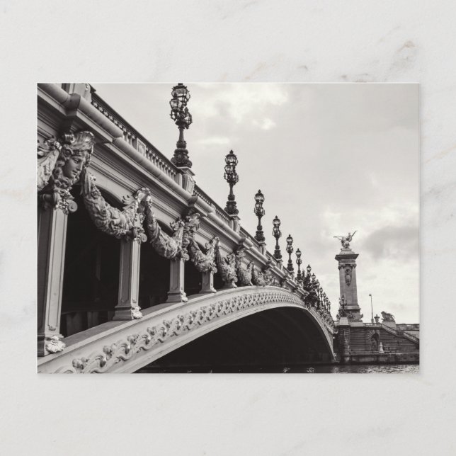 Pont Alexandre III Black and White Paris Postcard (Front)