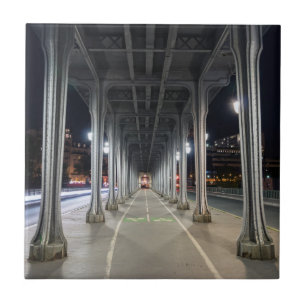 Pont de Bir-Hakeim at night - Paris, France Tile