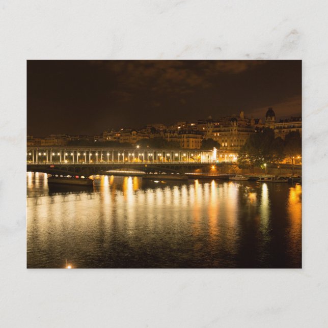 Pont de Bir-Hakeim in Paris at Night Postcard (Front)