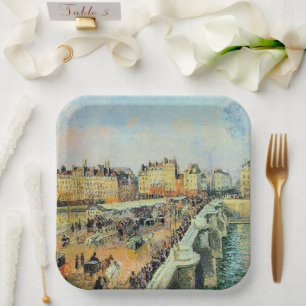 Pont Neuf, Afternoon, Sunlight Camille Pissarro Paper Plate