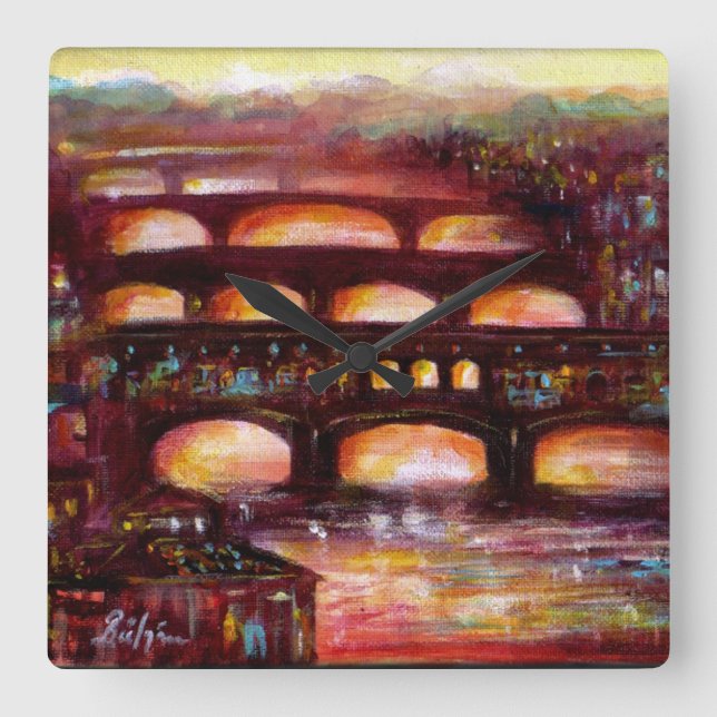 Ponte Vecchio and Other Bridges of Florence Square Wall Clock (Front)