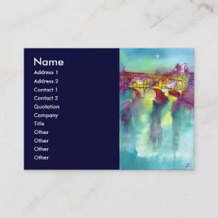 PONTE VECCHIO Florence by Night Watercolor Blue Business Card