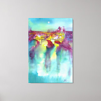 PONTE VECCHIO Florence by Night Watercolor Canvas Print