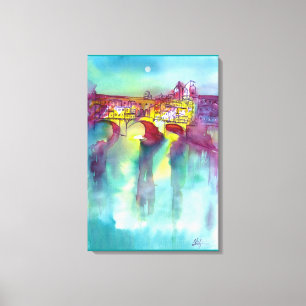 PONTE VECCHIO Florence by Night Watercolor Canvas Print