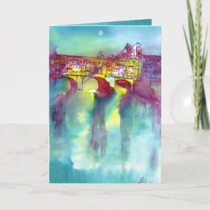 PONTE VECCHIO Florence by Night Watercolor Card