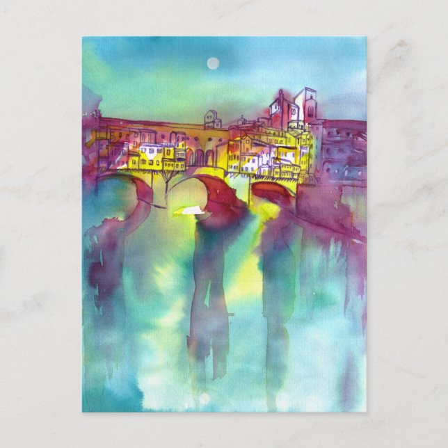 PONTE VECCHIO Florence by Night Watercolor Postcard (Front)