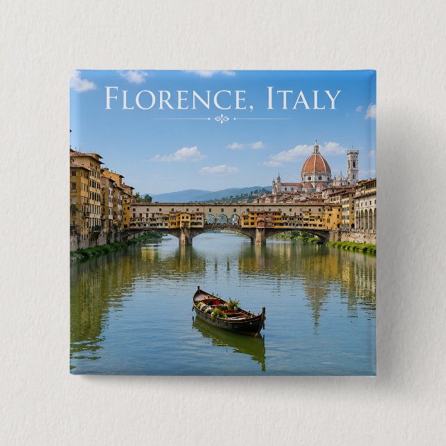 Ponte Vecchio Romantic Cityscape Artwork 15 Cm Square Badge (Front)