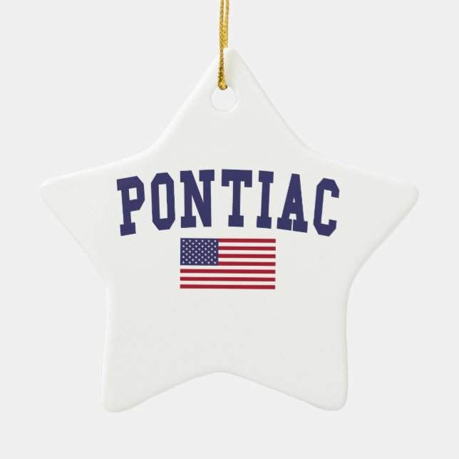 Pontiac US Flag Ceramic Tree Decoration (Front)