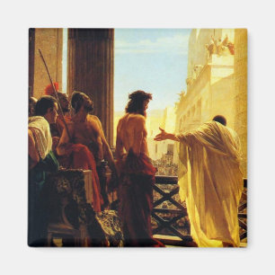 Pontius Pilate presenting a scourged Jesus to Jeru Magnet