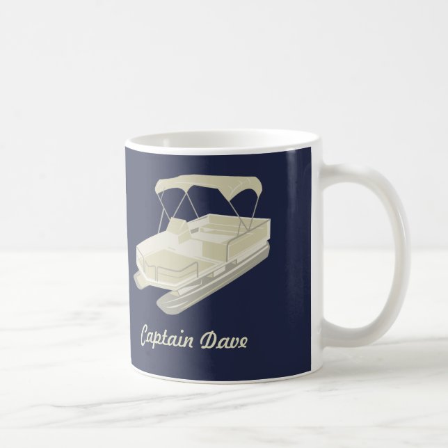 Pontoon Boat Personalised Coffee Mug Navy Blue (Right)