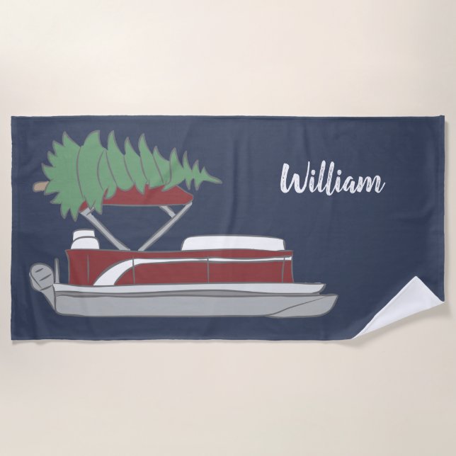 Pontoon Boat with Christmas Tree on Top Beach Towel (Front)