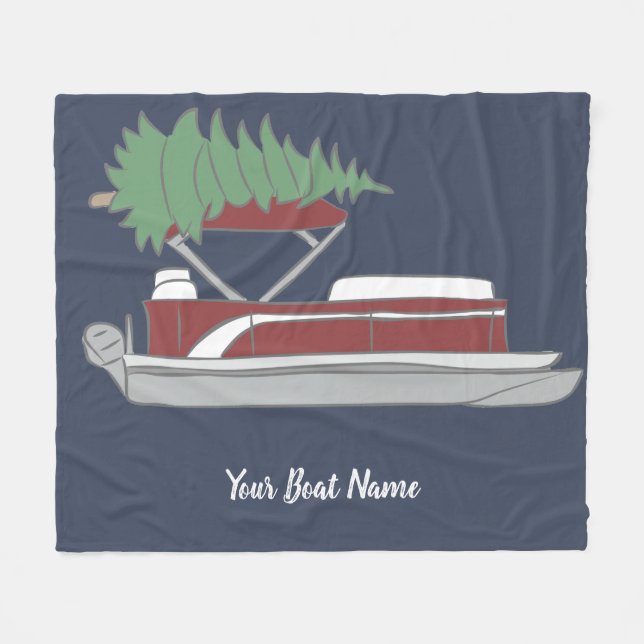 Pontoon Boat with Christmas Tree on Top Fleece Bla (Front (Horizontal))