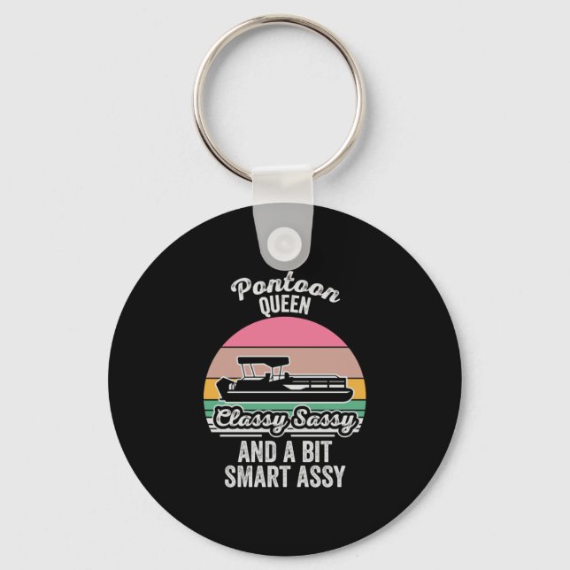 Pontoon queen funny boating lake life retro key ring (Front)