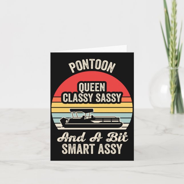 Pontoon queen funny boating retro sunset graphic card (Front)