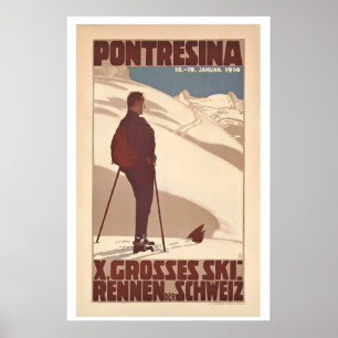 Pontresina 1914 Big Ski Racing Switzerland Vintage Poster